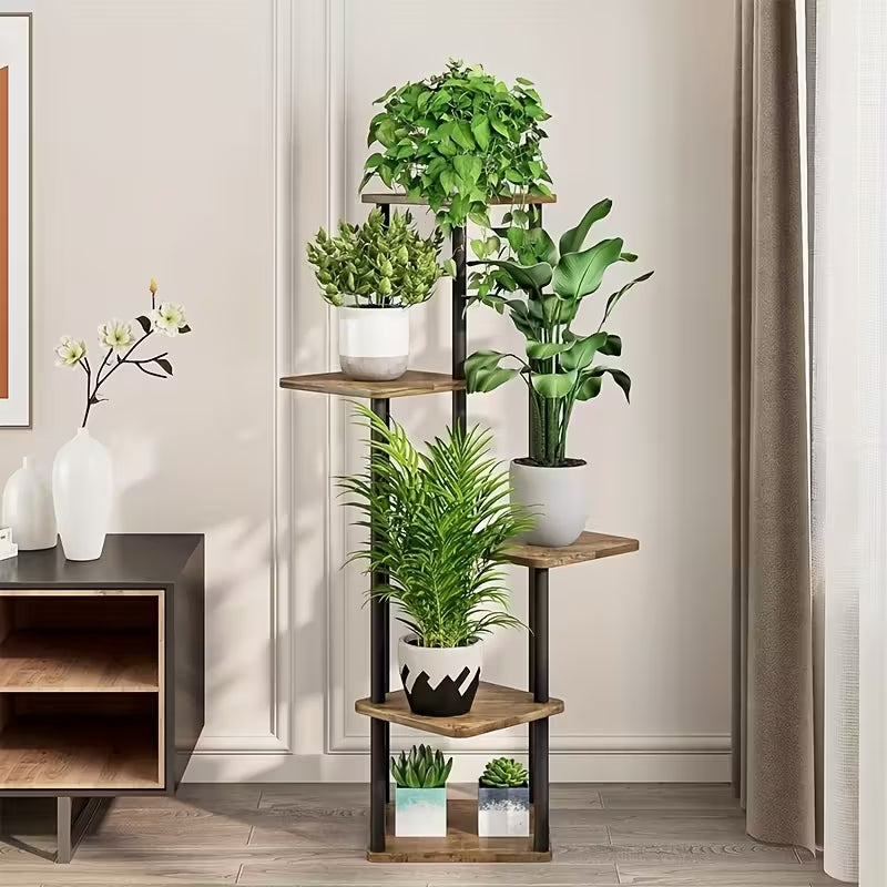 Estante/esquinero para plantas · 5 niveles · Madera + metal