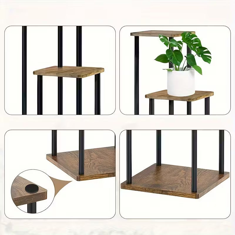 Estante/esquinero para plantas · 5 niveles · Madera + metal
