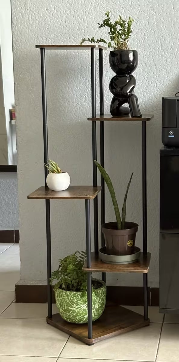 Estante/esquinero para plantas · 5 niveles · Madera + metal