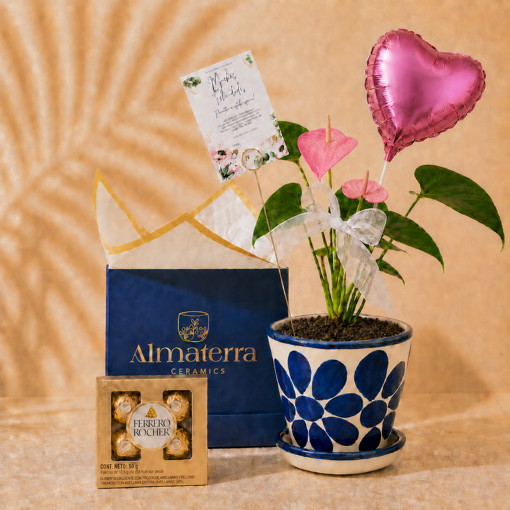 Anturio Rosado con Maceta Artesanal