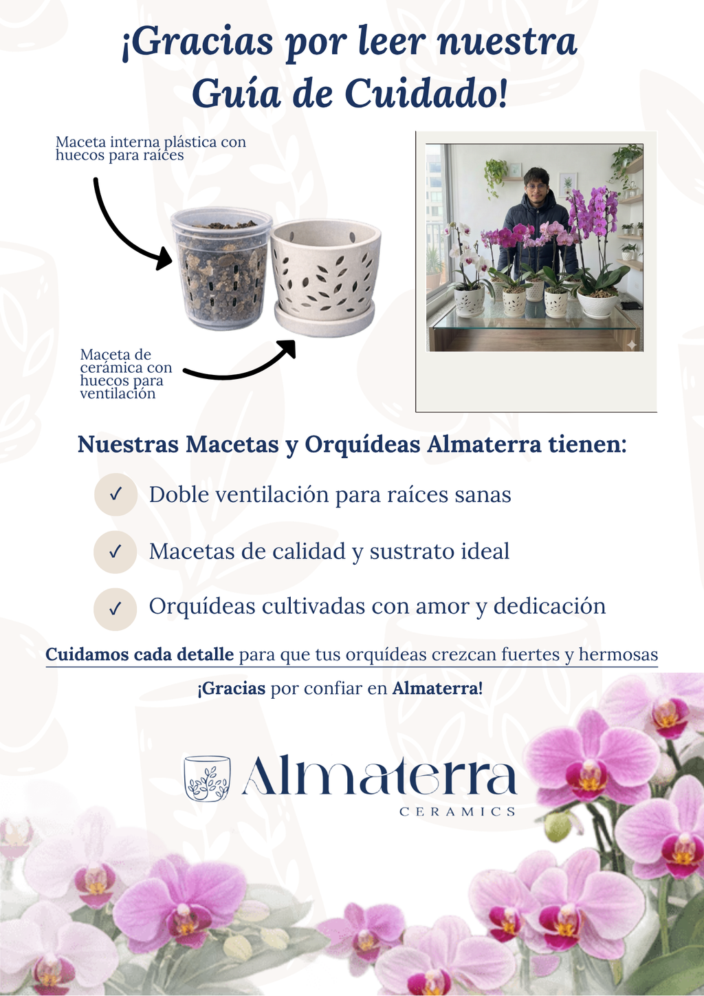Pack Completo para el Cuidado de Orquídeas – Maceta Decorativa, Maceta Transparente, Fertilizante, Enraizador y Triple Acción