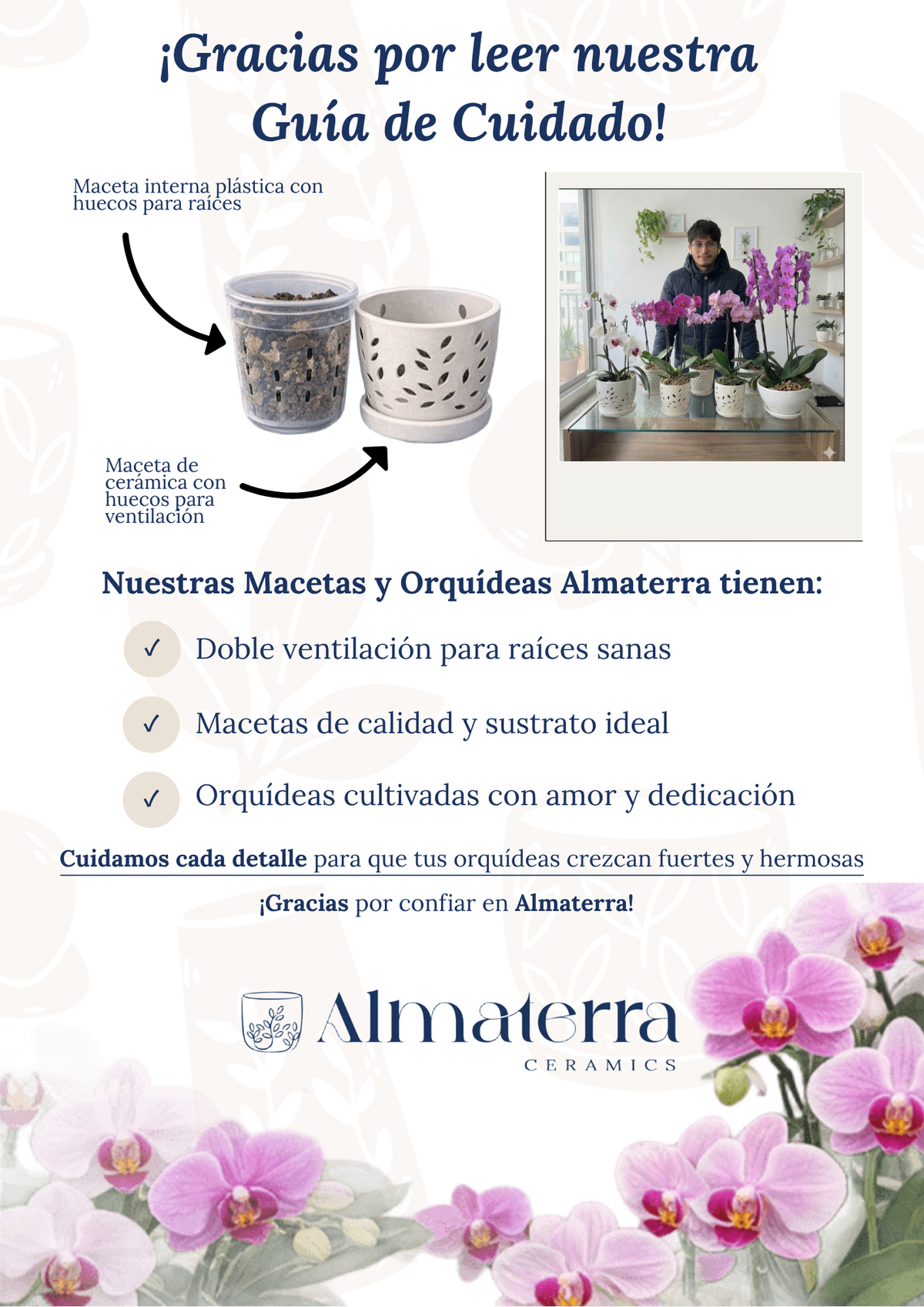 Pack Completo para el Cuidado de Orquídeas – Maceta Decorativa, Maceta Transparente, Fertilizante, Enraizador y Triple Acción