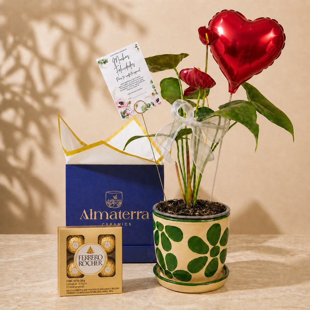 Mini Anturio Rojo con Maceta Artesanal