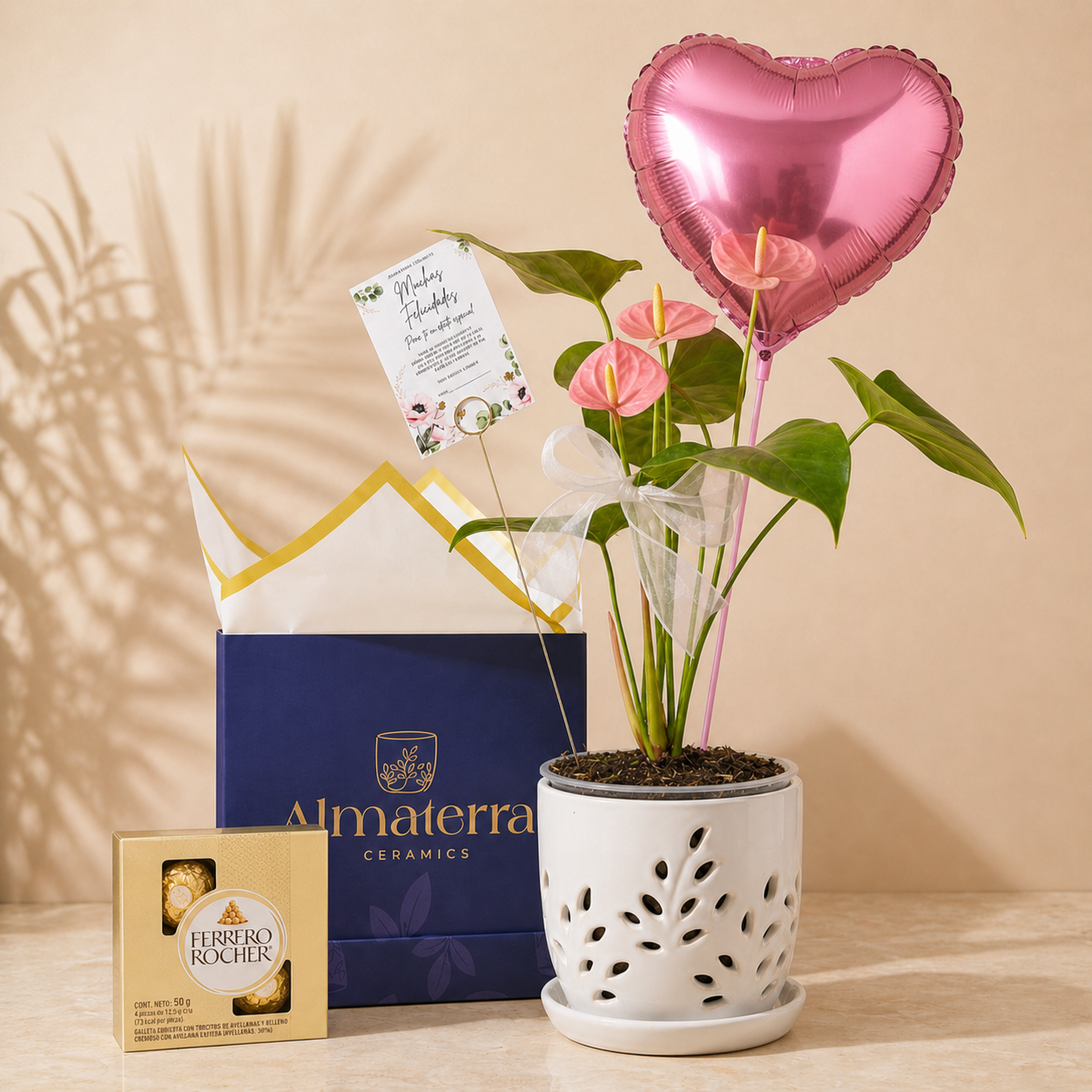 Anturio Rosado con Maceta Artesanal