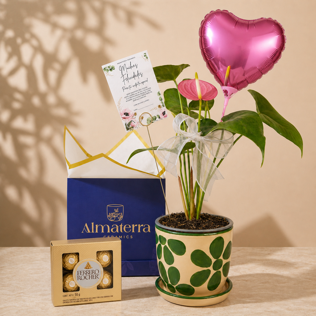 Anturio Rosado con Maceta Artesanal