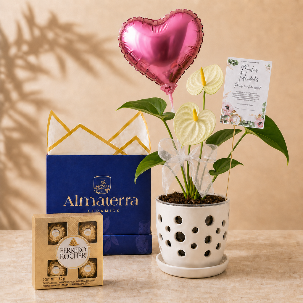 Mini Anturio Amarillo con Maceta Artesanal