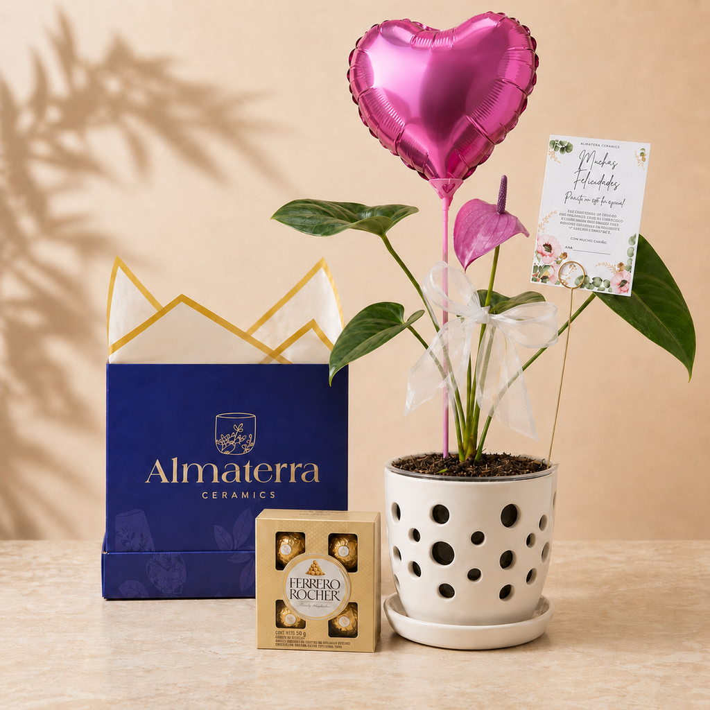 Mini Anturio Lila con Maceta Artesanal