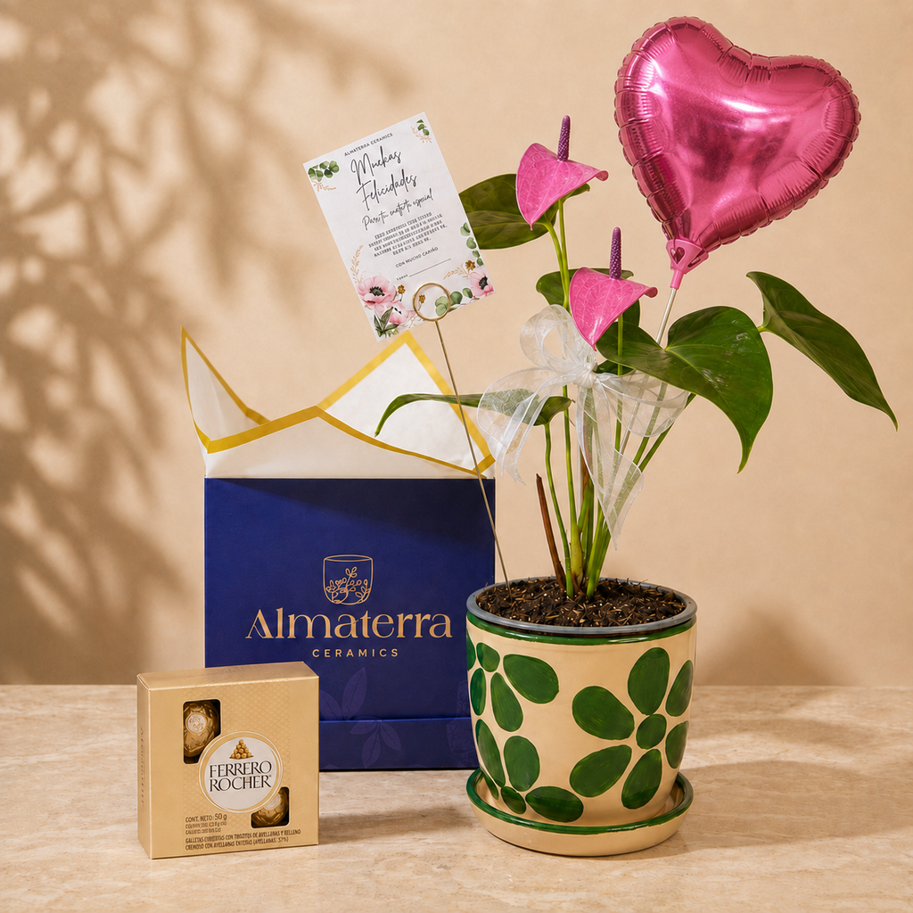 Mini Anturio Lila con Maceta Artesanal