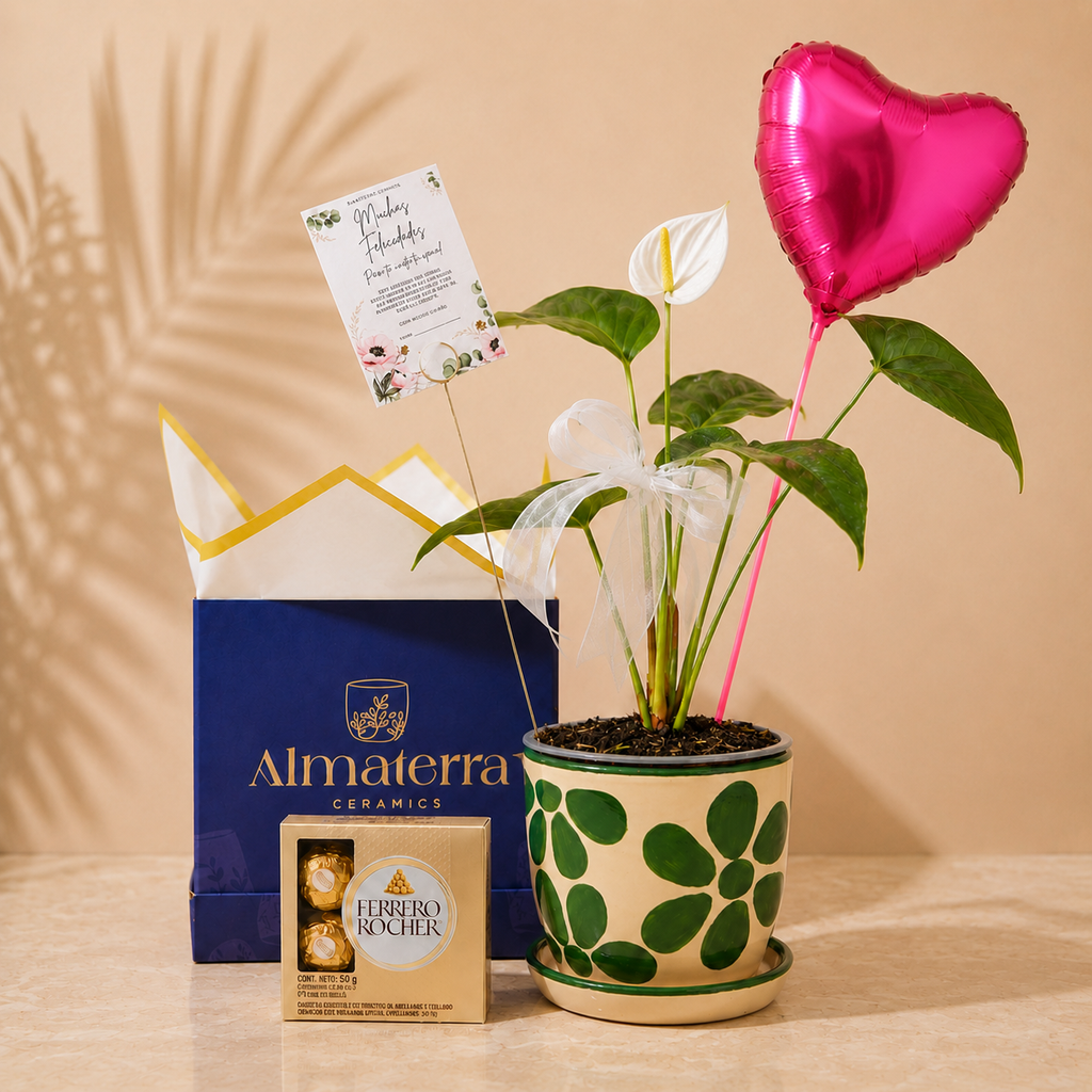 Anturio Blanco con Maceta Artesanal