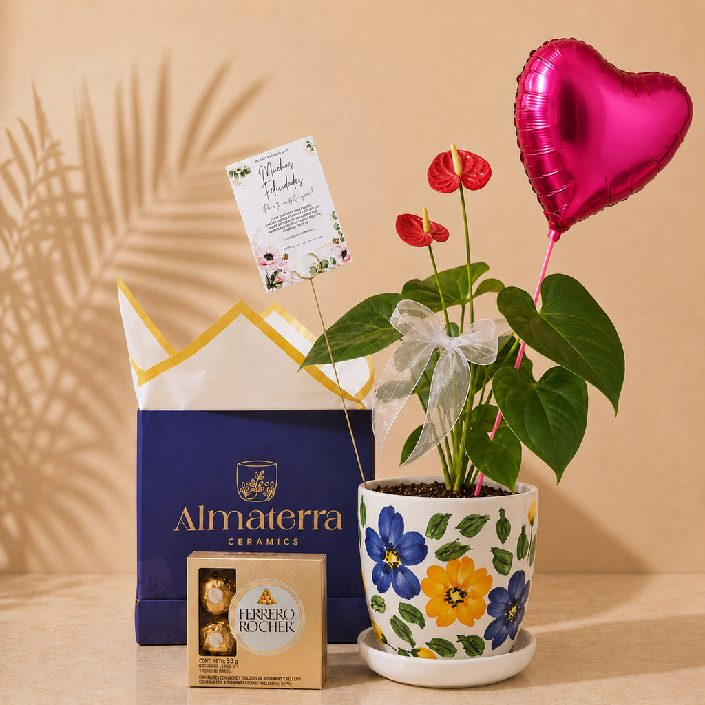 Mini Anturio con Maceta Artesanal Floral | Edición Limitada