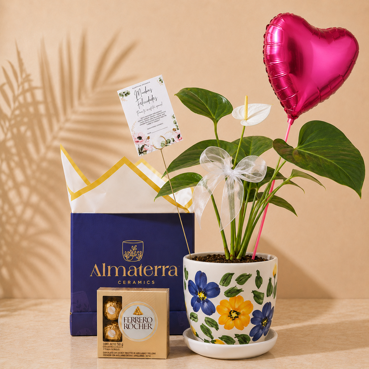 Mini Anturio con Maceta Artesanal Floral | Edición Limitada