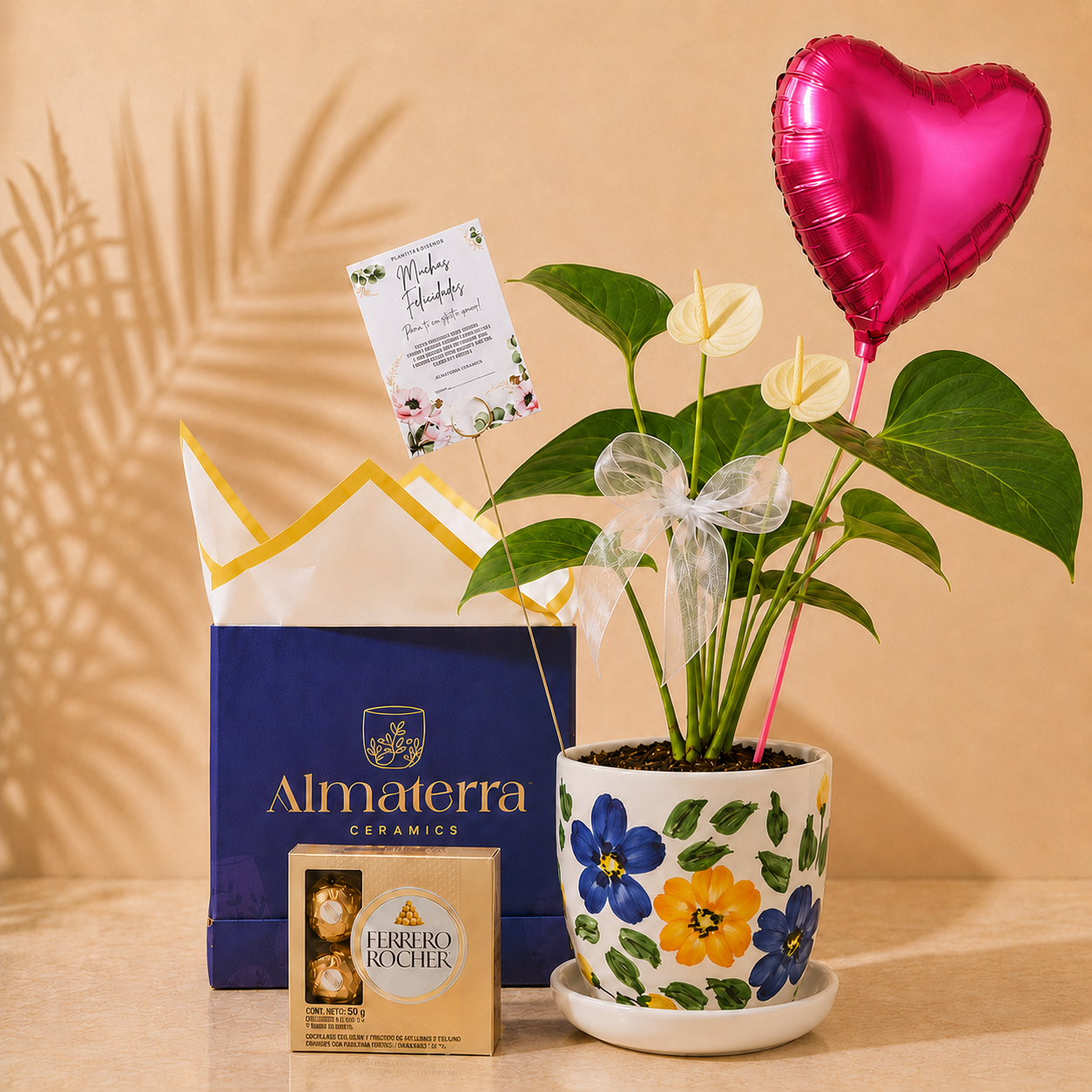 Mini Anturio con Maceta Artesanal Floral | Edición Limitada