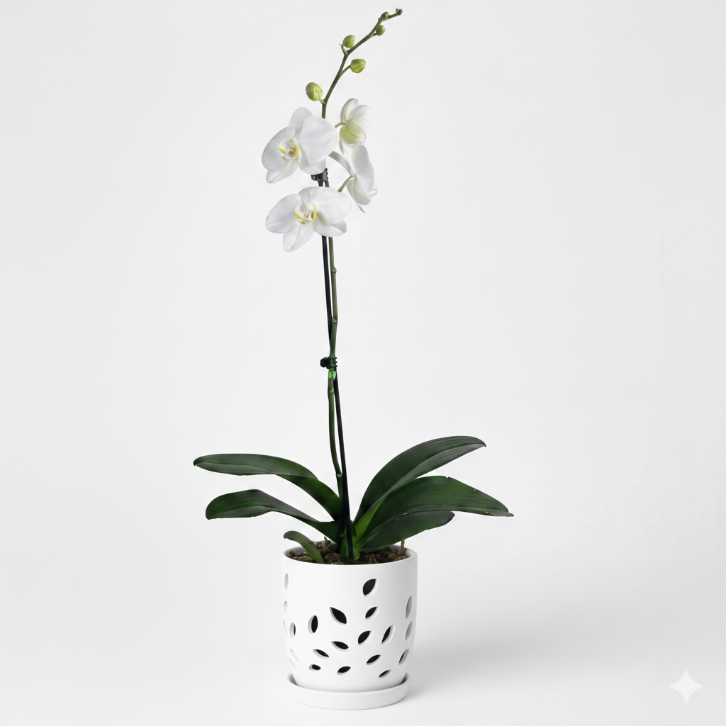 Orquidea Blanca con Amarilla 1 vara ramificada