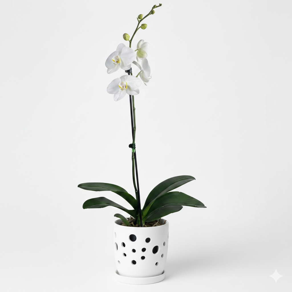 Orquidea Blanca con Amarilla 1 vara ramificada