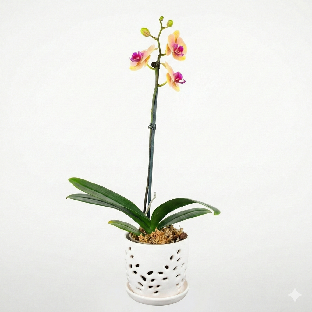 Orquidea Naranaja con centro rojo  - 1 vara ramificada