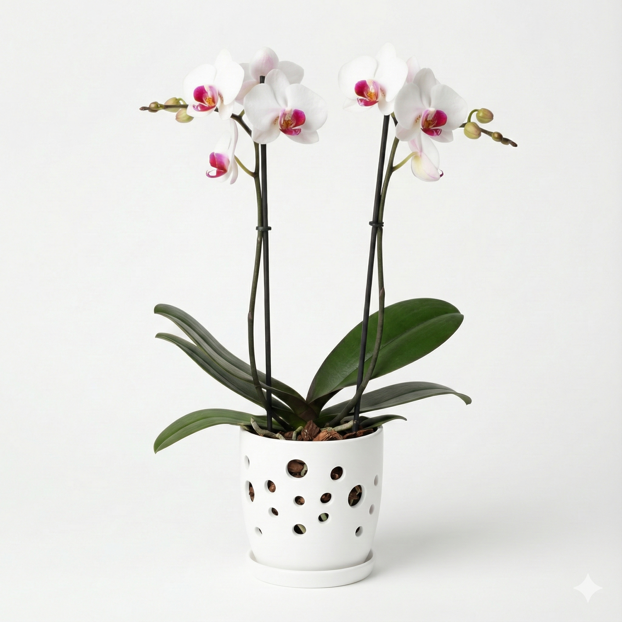 Orquidea Blanco con Centro Fucsia Red Kiss – 2 varas ramificadas