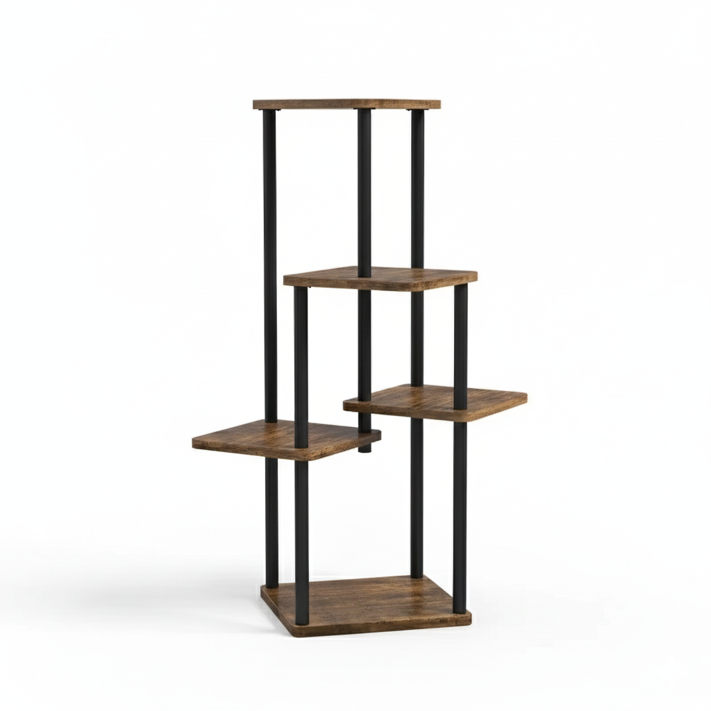 Estante/esquinero para plantas · 5 niveles · Madera + metal