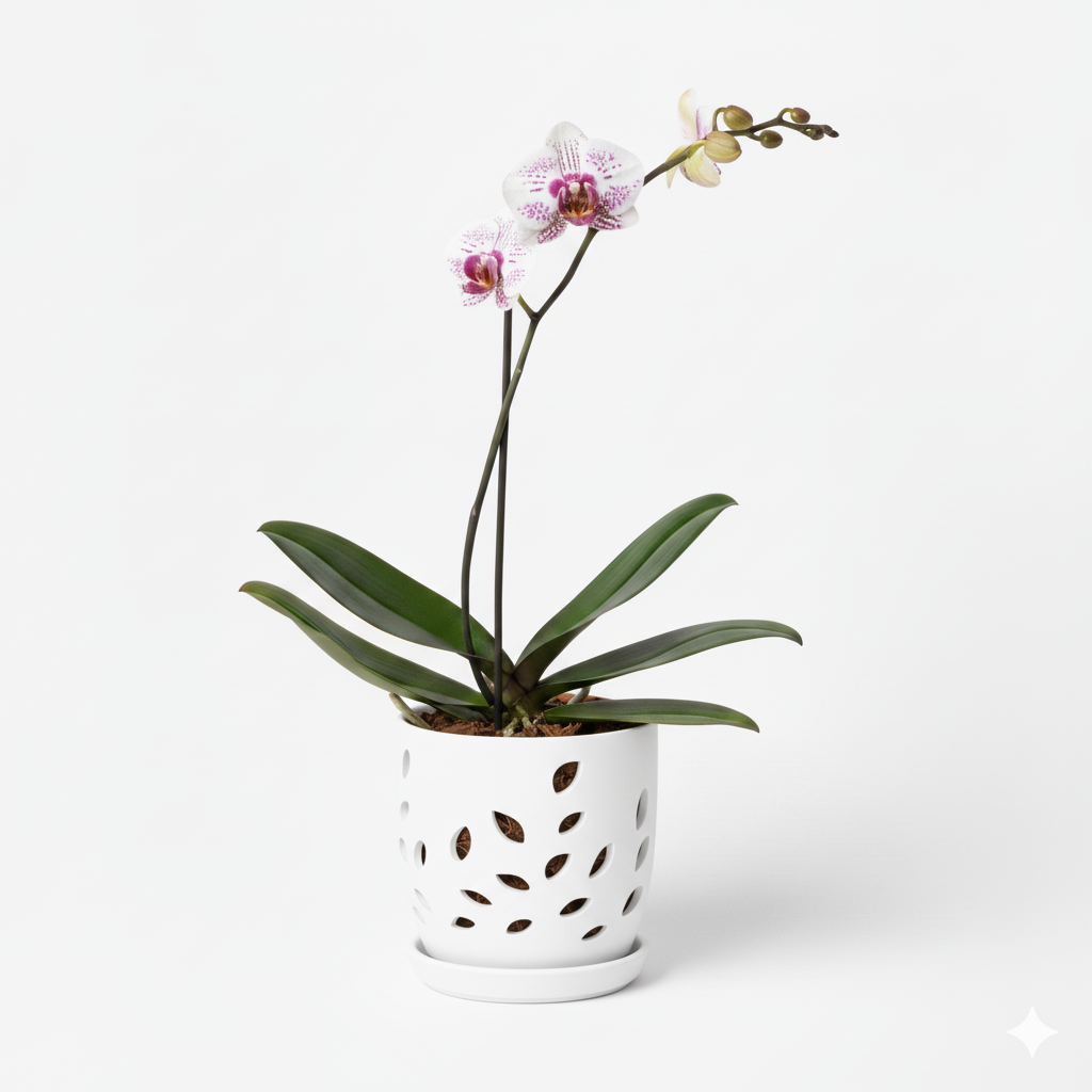 Orquidea Blanca Pigmentada Fucsia San Sebastian Premium – 1  vara ramificada