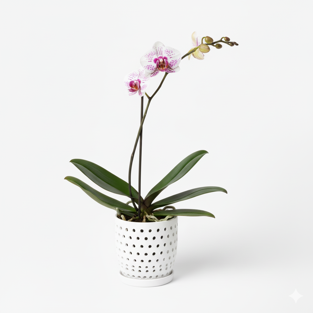 Orquidea Blanca Pigmentada Fucsia San Sebastian Premium – 1  vara ramificada