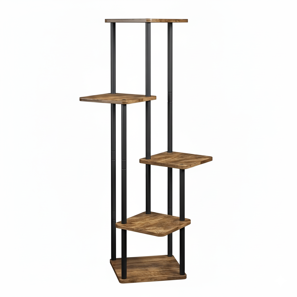 Estante/esquinero para plantas · 5 niveles · Madera + metal