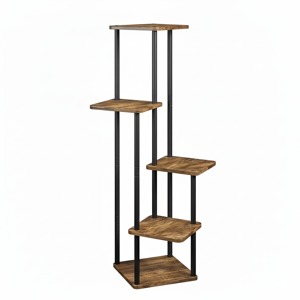 Estante/esquinero para plantas · 5 niveles · Madera + metal